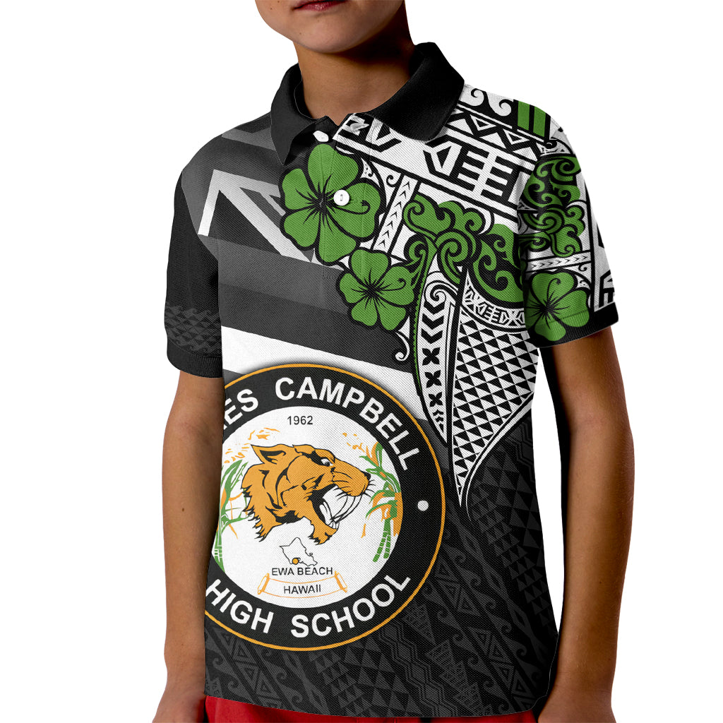 Hawaii James Campbell High School Kid Polo Shirt Kakau Pattern Black Version LT03 Kid Black - Polynesian Pride