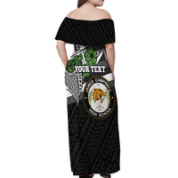 Hawaii James Campbell High School Off Shoulder Maxi Dress Kakau Pattern Black Version LT03 - Polynesian Pride