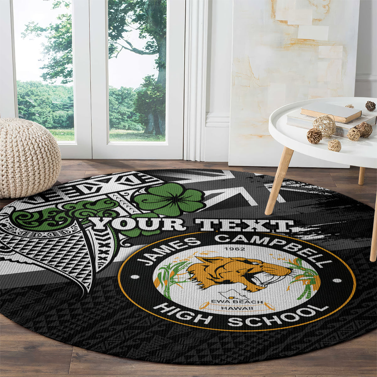 Hawaii James Campbell High School Round Carpet Kakau Pattern Black Version LT03 - Polynesian Pride