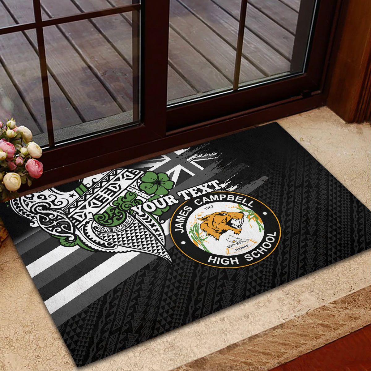 Hawaii James Campbell High School Rubber Doormat Kakau Pattern Black Version LT03 - Polynesian Pride