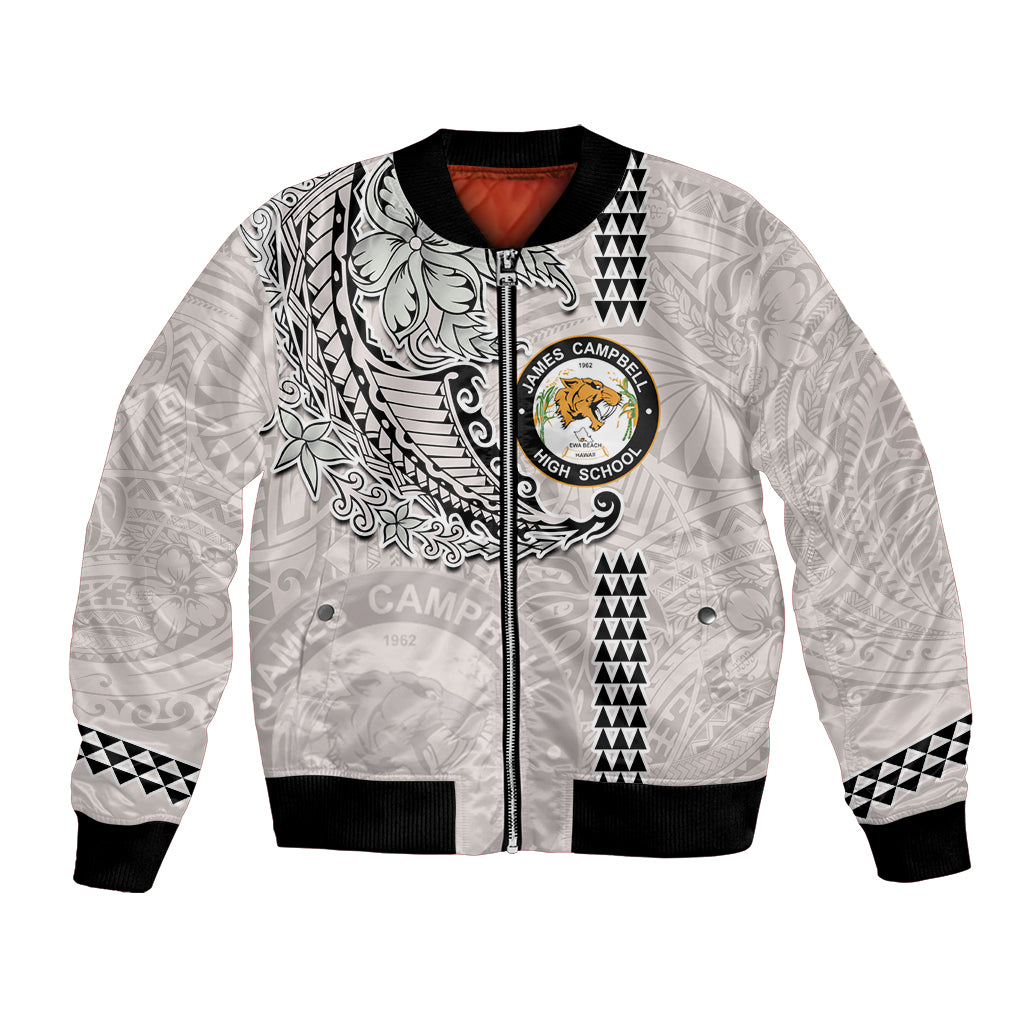 Custom Hawaii James Campbell High School Bomber Jacket Tribal Kakau Pattern LT03 Unisex White - Polynesian Pride