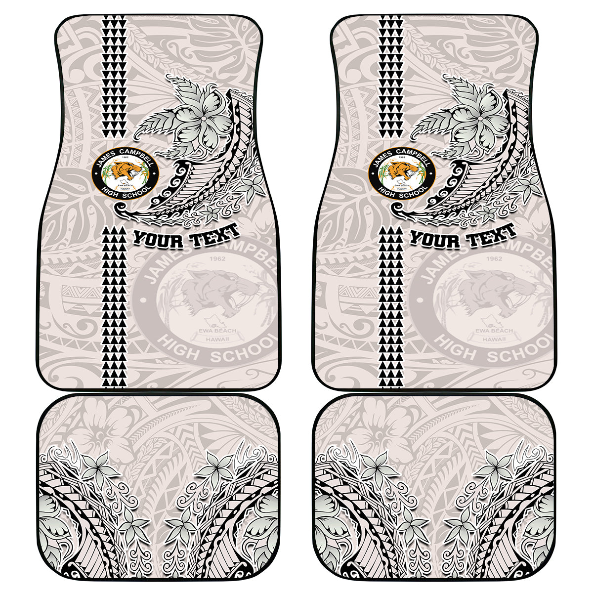 Custom Hawaii James Campbell High School Car Mats Tribal Kakau Pattern LT03 White - Polynesian Pride