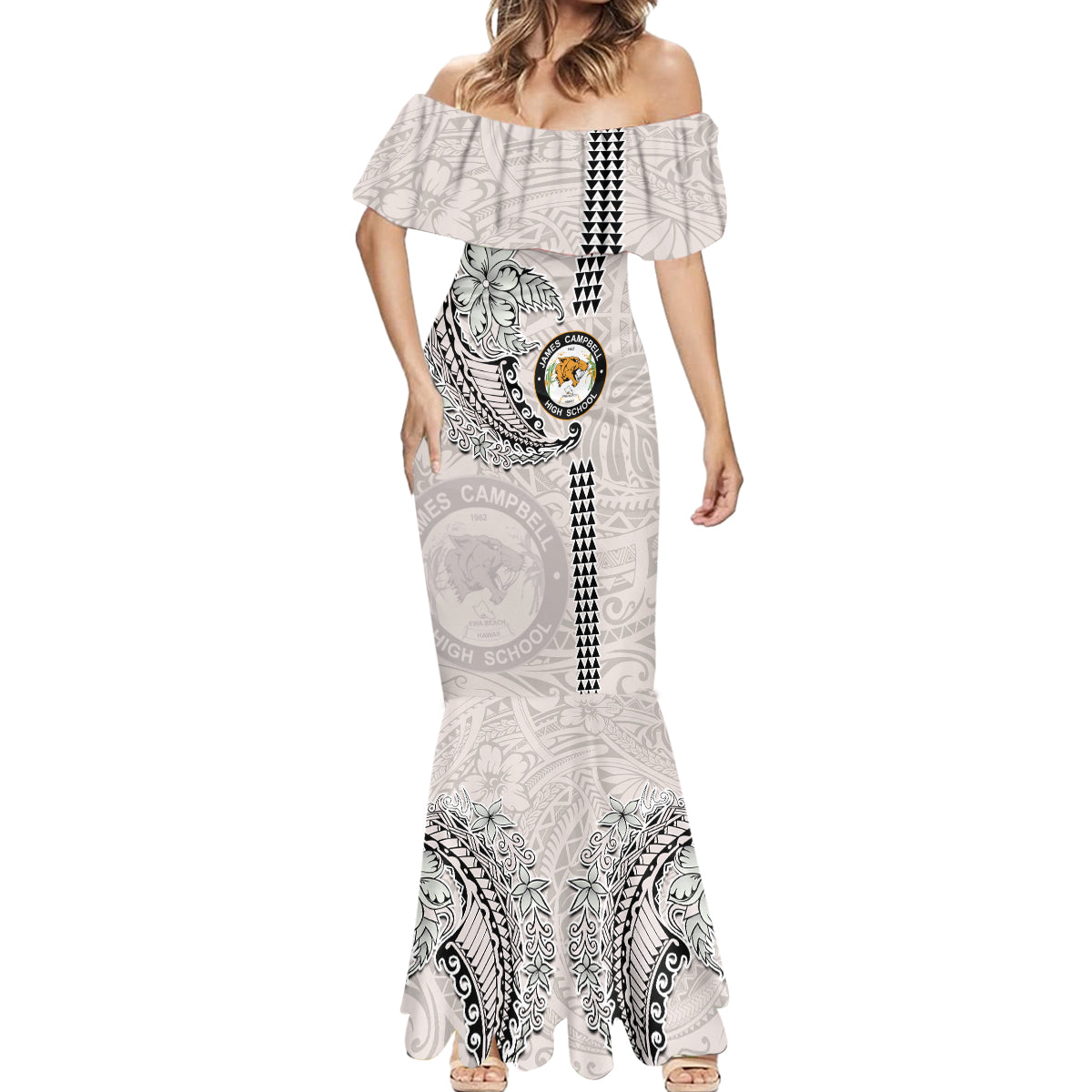 Custom Hawaii James Campbell High School Mermaid Dress Tribal Kakau Pattern LT03 - Polynesian Pride