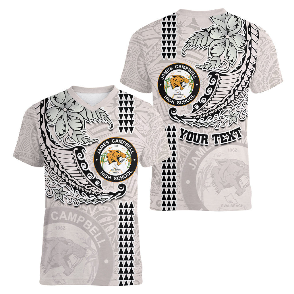 Custom Hawaii James Campbell High School Women V Neck T Shirt Tribal Kakau Pattern LT03 - Polynesian Pride