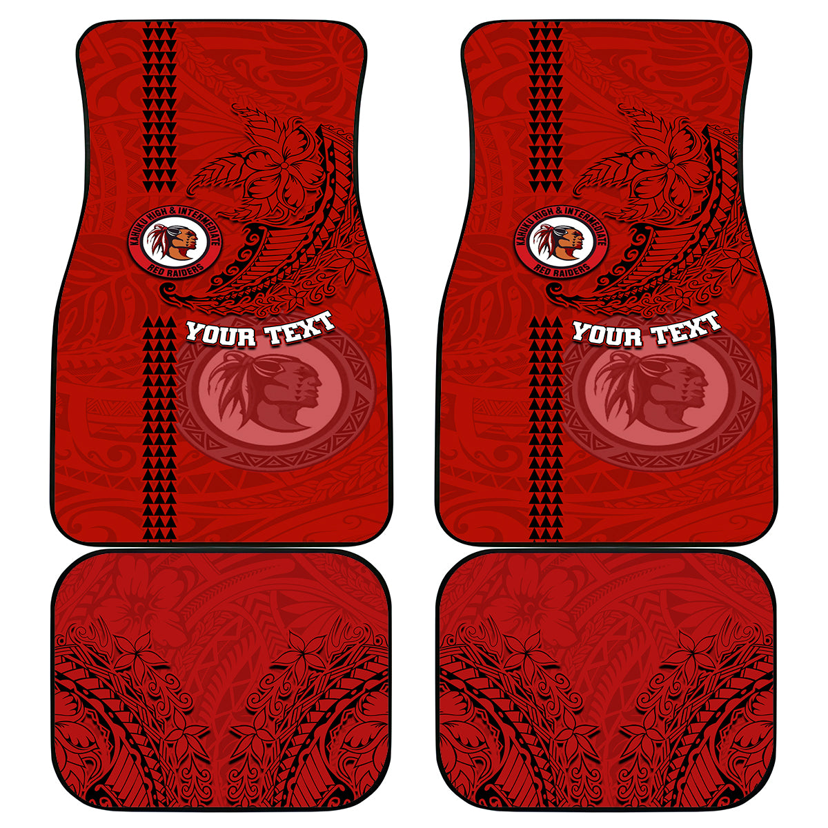 Hawaii Kahuku High & Intermediate School Car Mats Tribal Kakau Pattern LT03 Red - Polynesian Pride