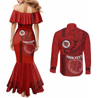 Hawaii Kahuku High & Intermediate School Couples Matching Mermaid Dress and Long Sleeve Button Shirt Tribal Kakau Pattern LT03 - Polynesian Pride