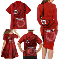 Hawaii Kahuku High & Intermediate School Family Matching Long Sleeve Bodycon Dress and Hawaiian Shirt Tribal Kakau Pattern LT03 - Polynesian Pride