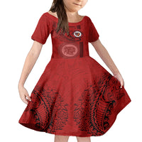 Hawaii Kahuku High & Intermediate School Family Matching Off Shoulder Maxi Dress and Hawaiian Shirt Tribal Kakau Pattern LT03 Daughter's Dress Red - Polynesian Pride