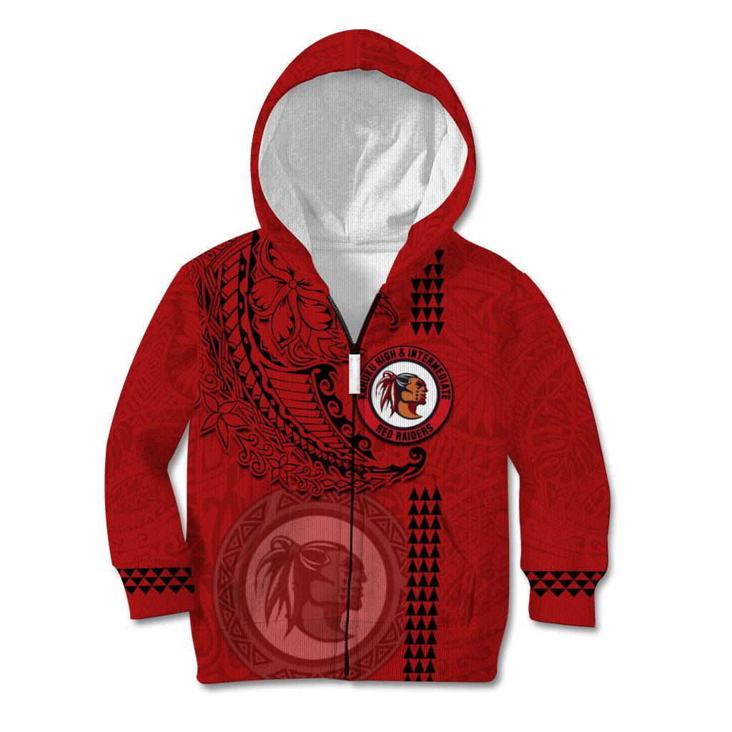 Hawaii Kahuku High & Intermediate School Kid Hoodie Tribal Kakau Pattern LT03 Zip Hoodie Red - Polynesian Pride