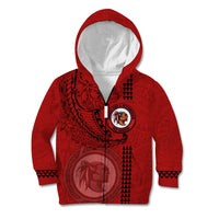 Hawaii Kahuku High & Intermediate School Kid Hoodie Tribal Kakau Pattern LT03 Zip Hoodie Red - Polynesian Pride
