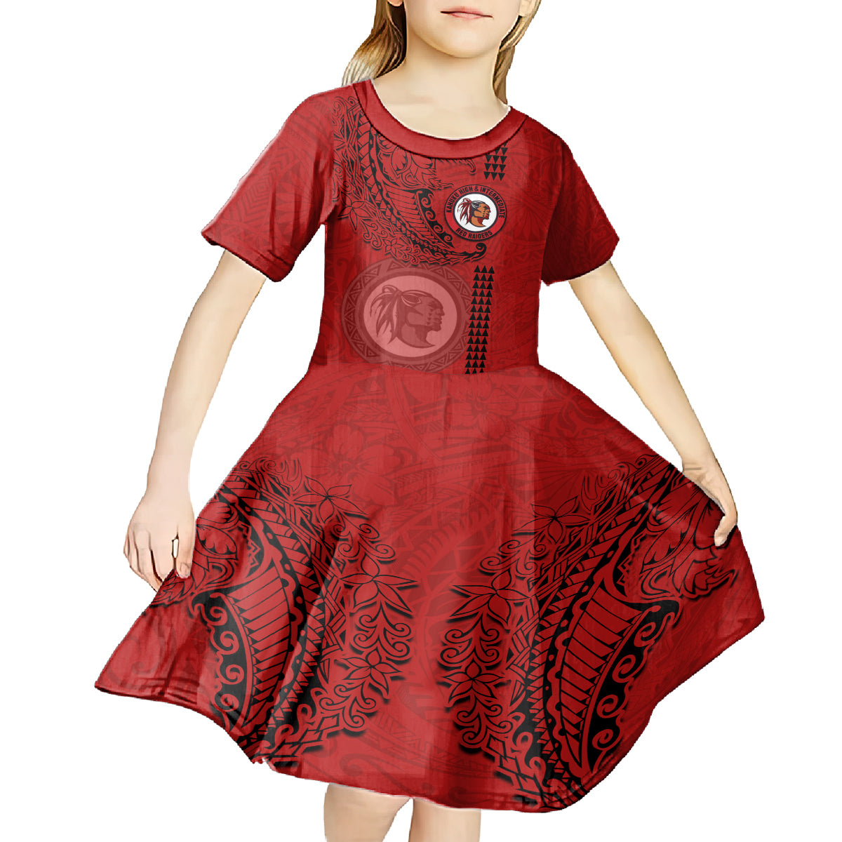 Hawaii Kahuku High & Intermediate School Kid Short Sleeve Dress Tribal Kakau Pattern LT03 - Polynesian Pride