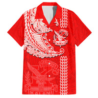 Hawaii Kalani High School Family Matching Off Shoulder Long Sleeve Dress and Hawaiian Shirt Tribal Kakau Pattern LT03 Dad's Shirt - Short Sleeve Red - Polynesian Pride