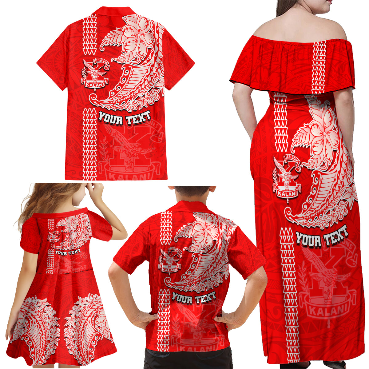 Hawaii Kalani High School Family Matching Off Shoulder Maxi Dress and Hawaiian Shirt Tribal Kakau Pattern LT03 - Polynesian Pride