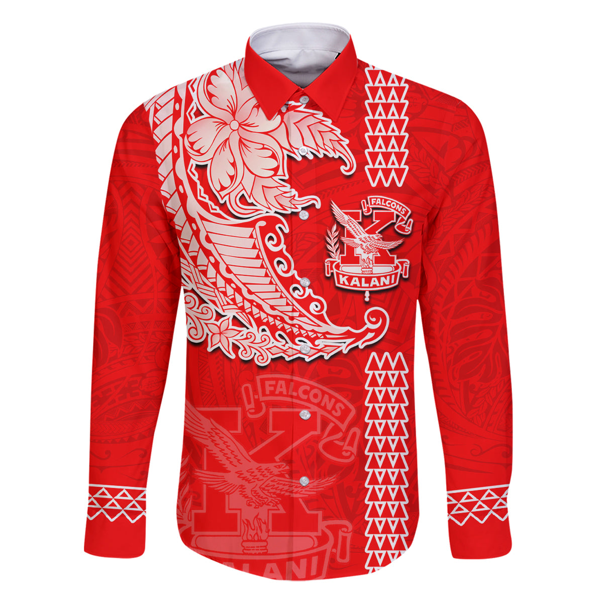 Hawaii Kalani High School Family Matching Off Shoulder Maxi Dress and Hawaiian Shirt Tribal Kakau Pattern LT03 Dad's Shirt - Long Sleeve Red - Polynesian Pride