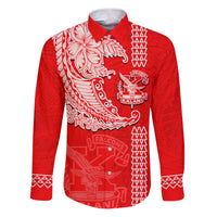 Hawaii Kalani High School Family Matching Puletasi Dress and Hawaiian Shirt Tribal Kakau Pattern LT03 Dad's Shirt - Long Sleeve Red - Polynesian Pride