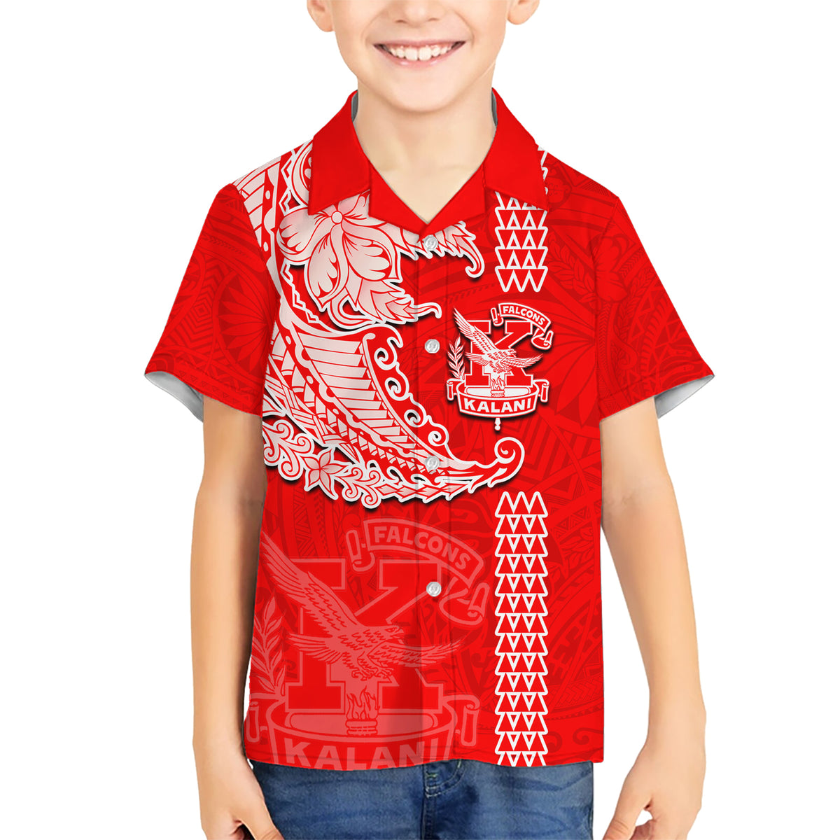 Hawaii Kalani High School Kid Hawaiian Shirt Tribal Kakau Pattern LT03 Kid Red - Polynesian Pride