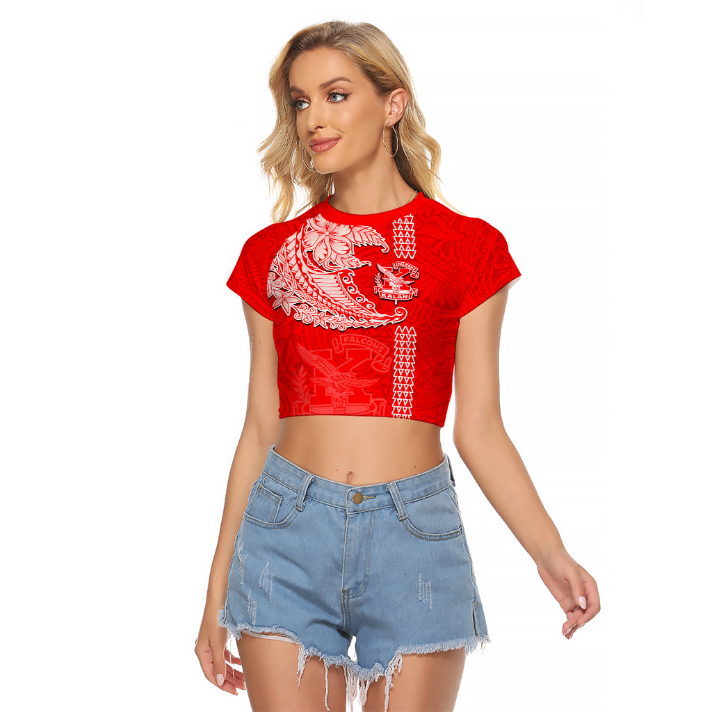 Hawaii Kalani High School Raglan Cropped T Shirt Tribal Kakau Pattern LT03 Female Red - Polynesian Pride
