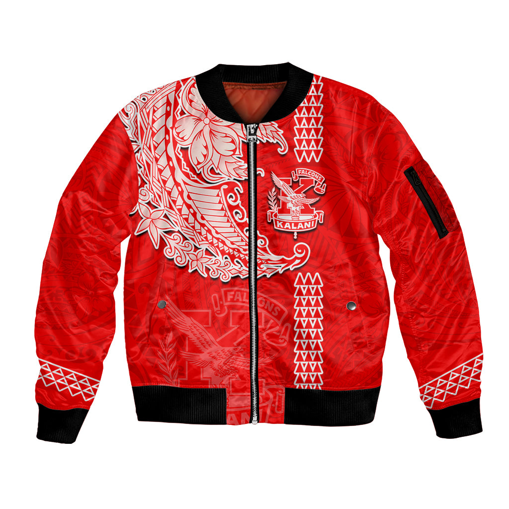 Hawaii Kalani High School Sleeve Zip Bomber Jacket Tribal Kakau Pattern LT03 Unisex Red - Polynesian Pride