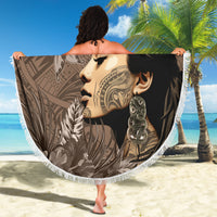 Custom New Zealand Womens Day Beach Blanket Traditional Maori Woman Polynesian Pattern Brown Color LT03 - Polynesian Pride