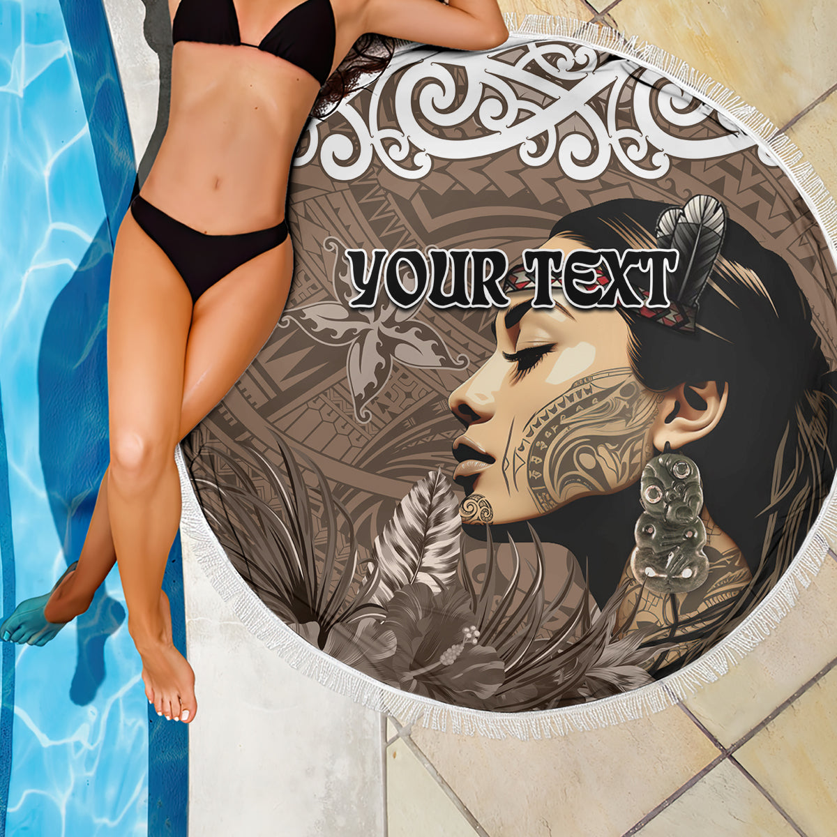 Custom New Zealand Womens Day Beach Blanket Traditional Maori Woman Polynesian Pattern Brown Color LT03 - Polynesian Pride