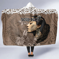 Custom New Zealand Womens Day Hooded Blanket Traditional Maori Woman Polynesian Pattern Brown Color LT03 - Polynesian Pride