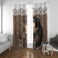 Custom New Zealand Womens Day Window Curtain Traditional Maori Woman Polynesian Pattern Brown Color LT03 With Grommets Brown - Polynesian Pride