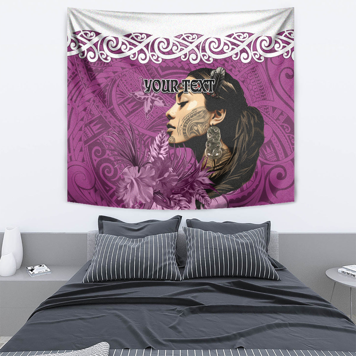 Custom New Zealand Womens Day Tapestry Traditional Maori Woman Polynesian Pattern Pink Color LT03 - Polynesian Pride