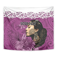 Custom New Zealand Womens Day Tapestry Traditional Maori Woman Polynesian Pattern Pink Color LT03 - Polynesian Pride