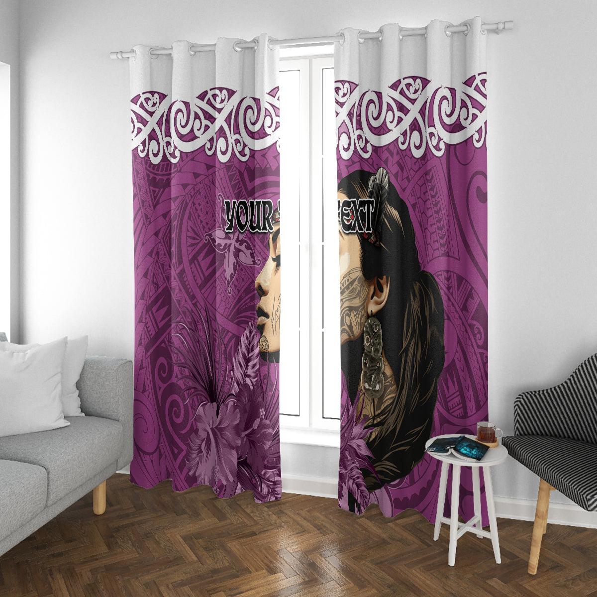 Custom New Zealand Womens Day Window Curtain Traditional Maori Woman Polynesian Pattern Pink Color LT03 With Grommets Pink - Polynesian Pride