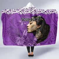 Custom New Zealand Womens Day Hooded Blanket Traditional Maori Woman Polynesian Pattern Purple Color LT03 - Polynesian Pride