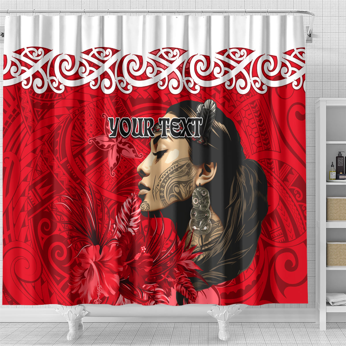 Custom New Zealand Womens Day Shower Curtain Traditional Maori Woman Polynesian Pattern Red Color LT03 - Polynesian Pride