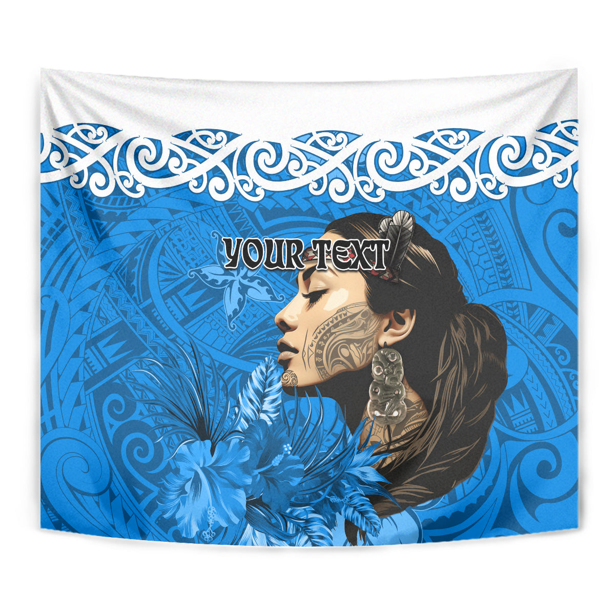 Custom New Zealand Womens Day Tapestry Traditional Maori Woman Polynesian Pattern Blue Color LT03 - Polynesian Pride