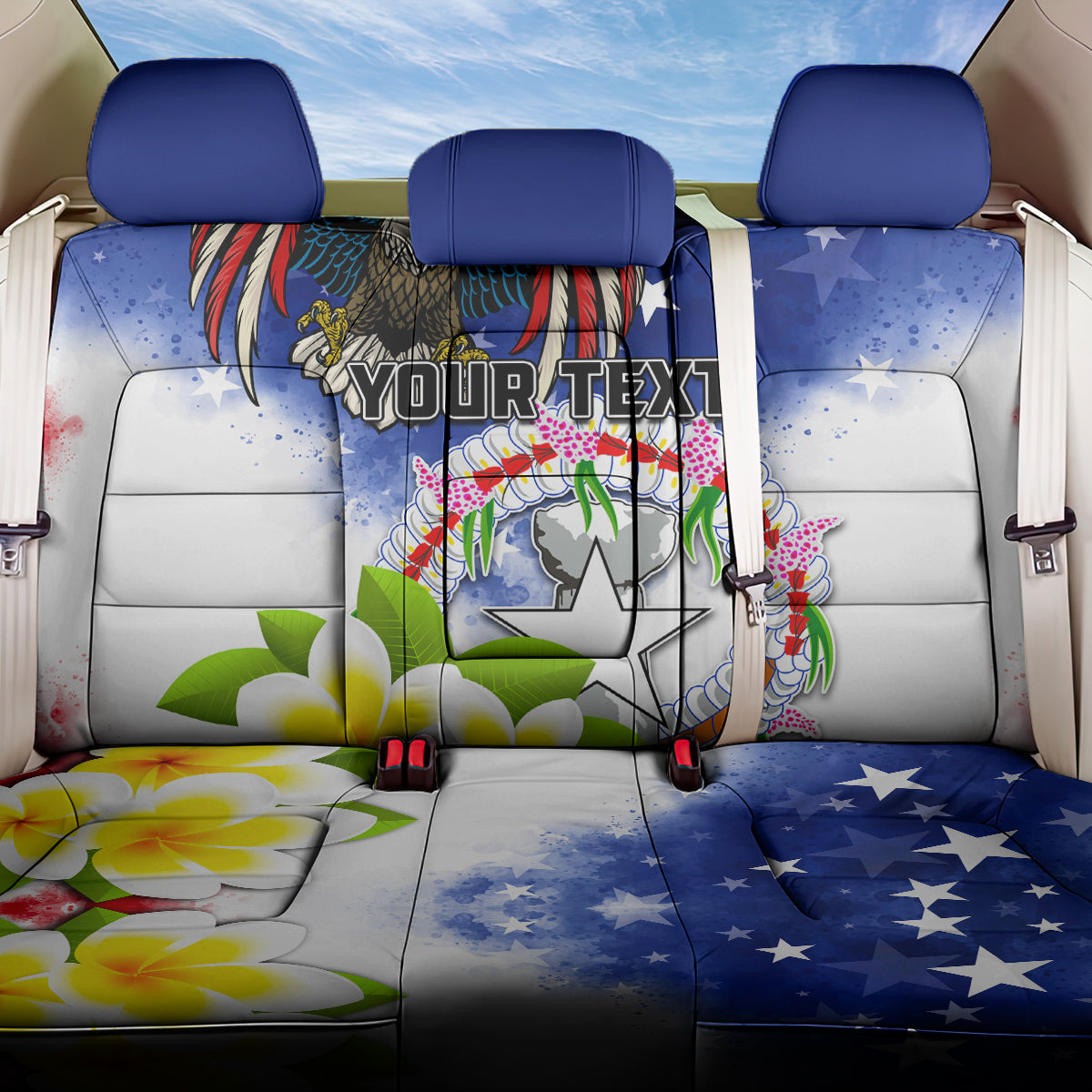 Custom Northern Mariana Islands Commonwealth Covenant Day Back Car Seat Cover Plumeria Flower Splash Style LT03