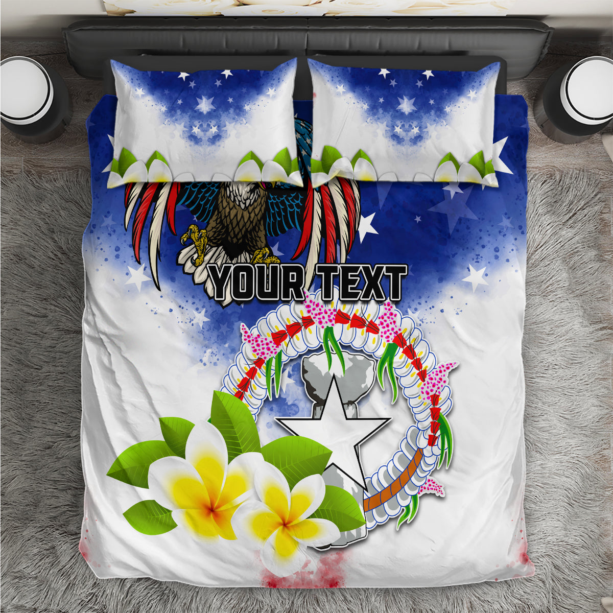 Custom Northern Mariana Islands Commonwealth Covenant Day Bedding Set Plumeria Flower Splash Style LT03 Blue - Polynesian Pride