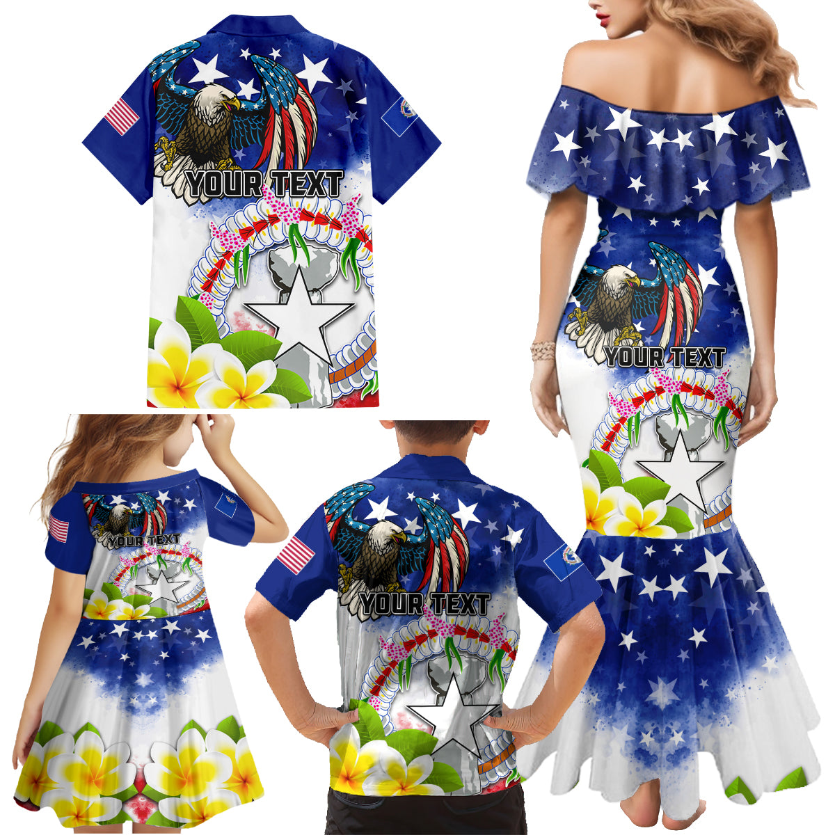 Custom Northern Mariana Islands Commonwealth Covenant Day Family Matching Mermaid Dress and Hawaiian Shirt Plumeria Flower Splash Style LT03 - Polynesian Pride