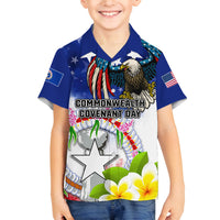 Custom Northern Mariana Islands Commonwealth Covenant Day Family Matching Off Shoulder Short Dress and Hawaiian Shirt Plumeria Flower Splash Style LT03 Son's Shirt Blue - Polynesian Pride