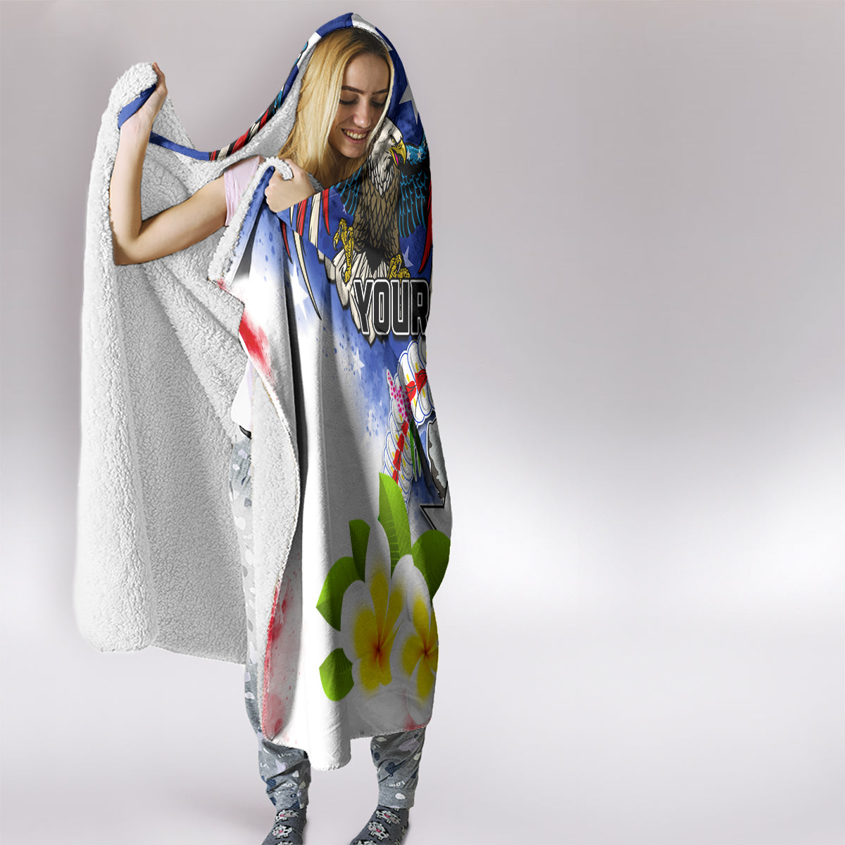 Custom Northern Mariana Islands Commonwealth Covenant Day Hooded Blanket Plumeria Flower Splash Style LT03 - Polynesian Pride