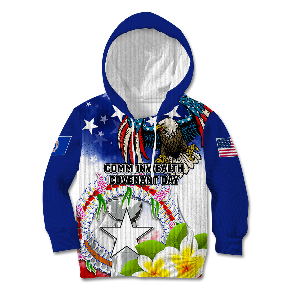 Custom Northern Mariana Islands Commonwealth Covenant Day Kid Hoodie Plumeria Flower Splash Style LT03 Hoodie Blue - Polynesian Pride