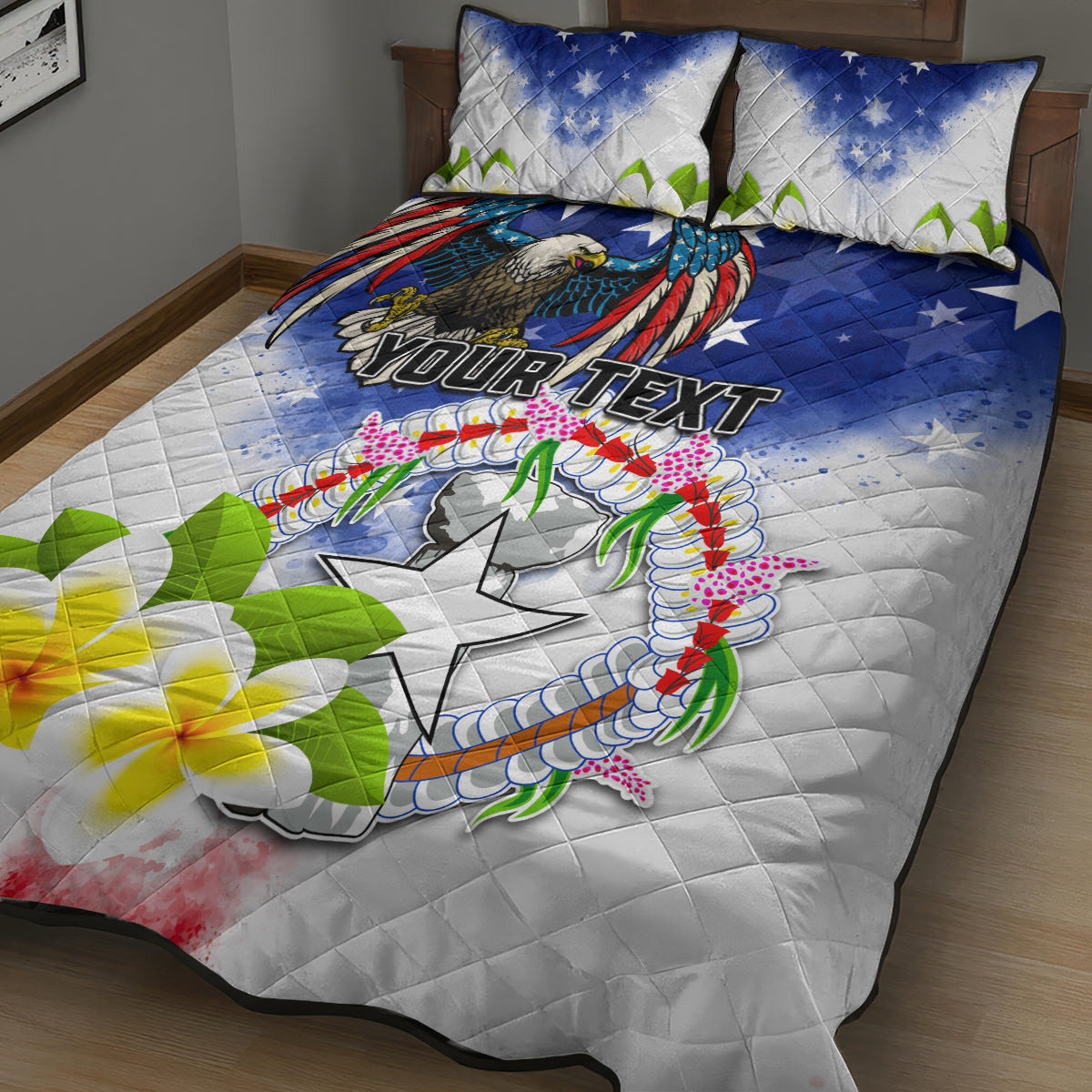 Custom Northern Mariana Islands Commonwealth Covenant Day Quilt Bed Set Plumeria Flower Splash Style LT03 - Polynesian Pride