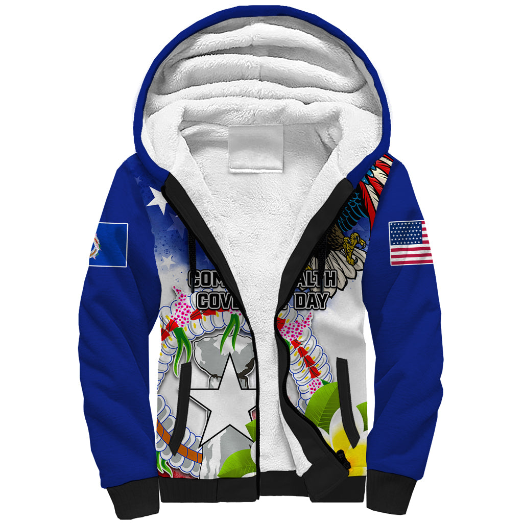 Custom Northern Mariana Islands Commonwealth Covenant Day Sherpa Hoodie Plumeria Flower Splash Style LT03 Unisex Blue - Polynesian Pride