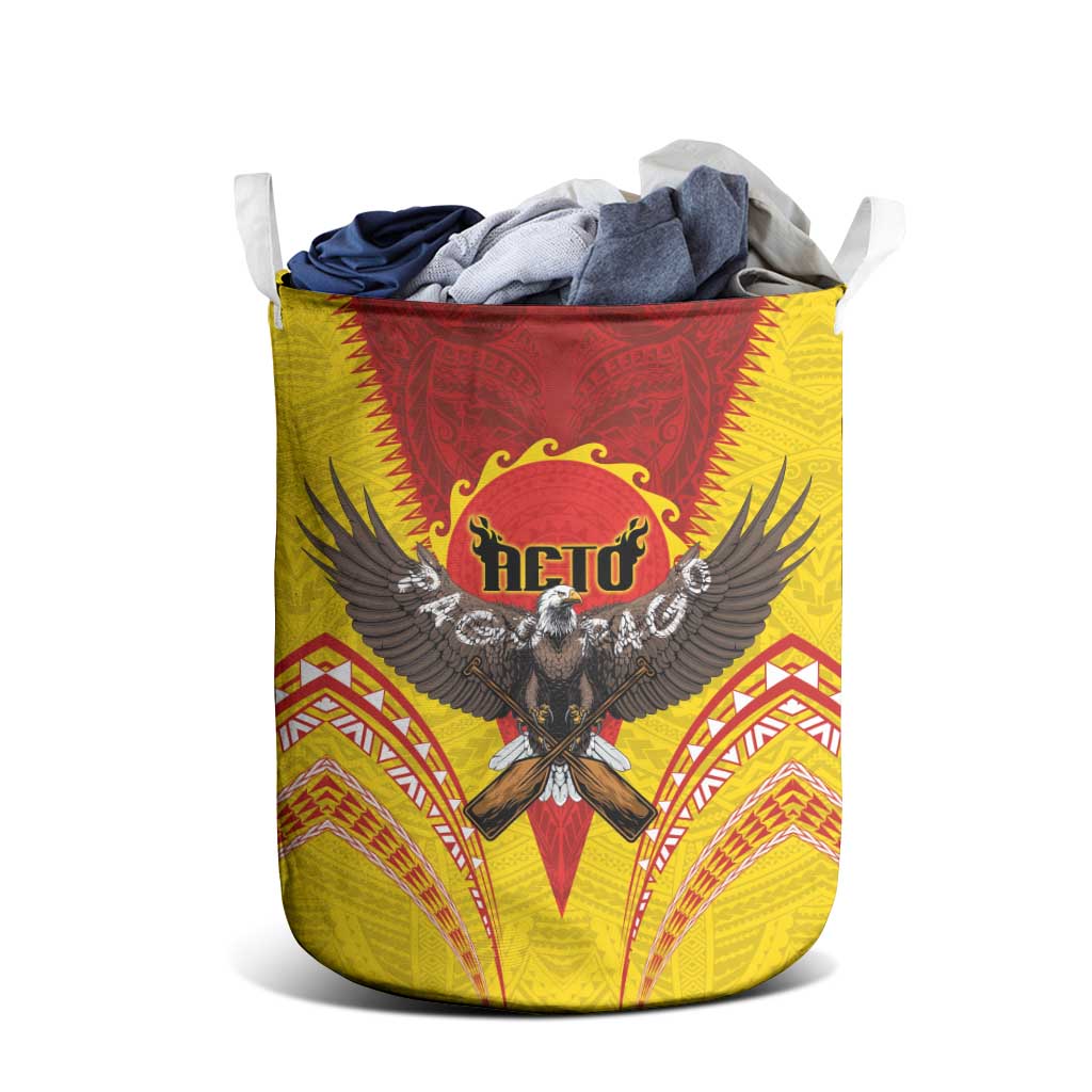 American Samoa Fautasi Race Laundry Basket Pago Pago-Aeto Samoan Tattoo and Eagle