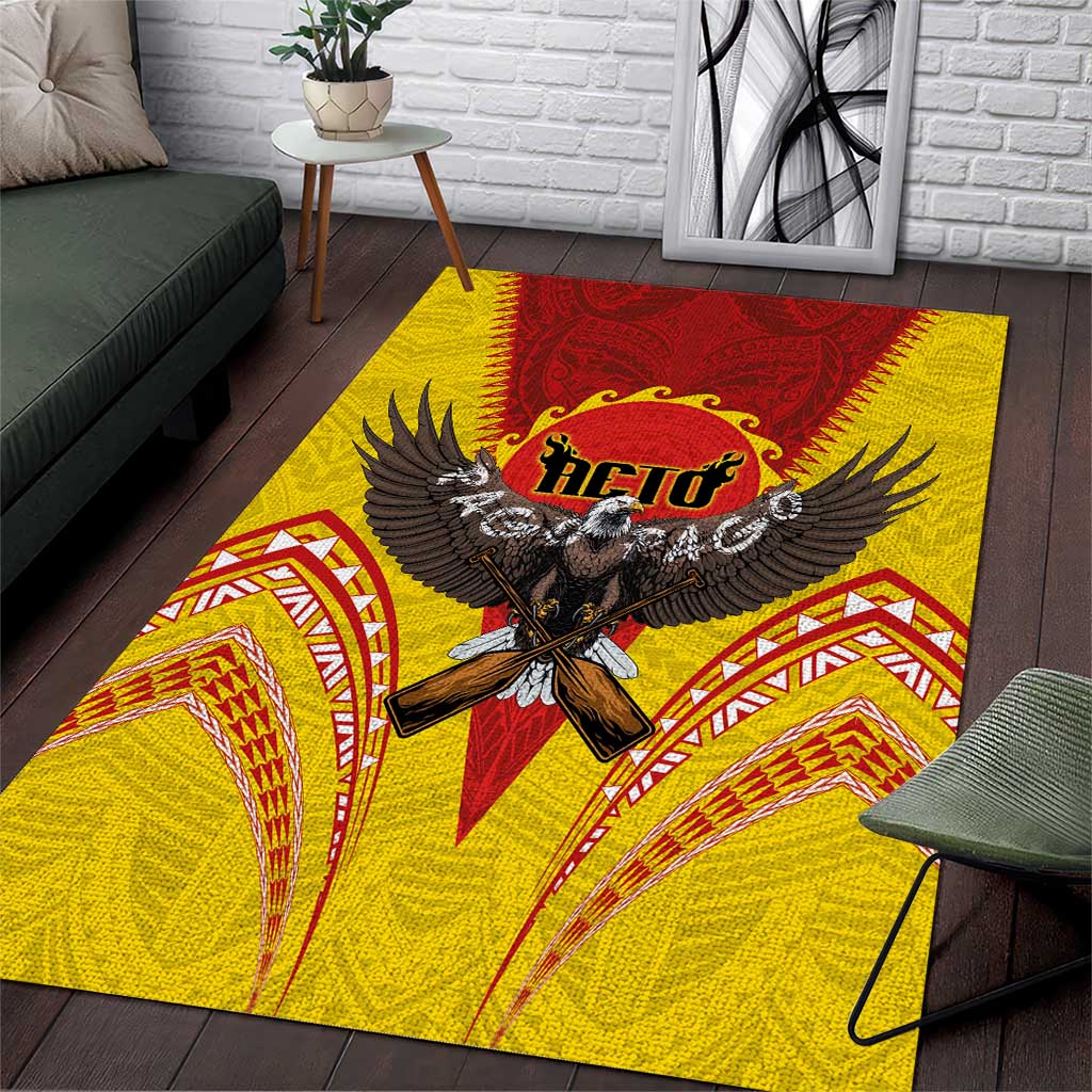 American Samoa Fautasi Race Area Rug Pago Pago-Aeto Samoan Tattoo and Eagle LT03 Yellow - Polynesian Pride