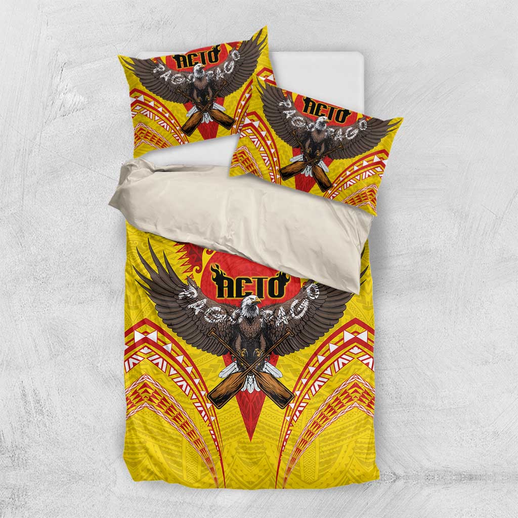 American Samoa Fautasi Race Bedding Set Pago Pago-Aeto Samoan Tattoo and Eagle