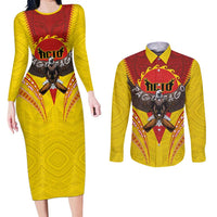 American Samoa Fautasi Race Couples Matching Long Sleeve Bodycon Dress and Long Sleeve Button Shirt Pago Pago-Aeto Samoan Tattoo and Eagle