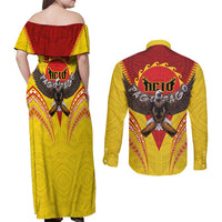 American Samoa Fautasi Race Couples Matching Off Shoulder Maxi Dress and Long Sleeve Button Shirt Pago Pago-Aeto Samoan Tattoo and Eagle LT03 - Polynesian Pride