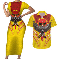 American Samoa Fautasi Race Couples Matching Short Sleeve Bodycon Dress and Hawaiian Shirt Pago Pago-Aeto Samoan Tattoo and Eagle