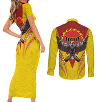 American Samoa Fautasi Race Couples Matching Short Sleeve Bodycon Dress and Long Sleeve Button Shirt Pago Pago-Aeto Samoan Tattoo and Eagle