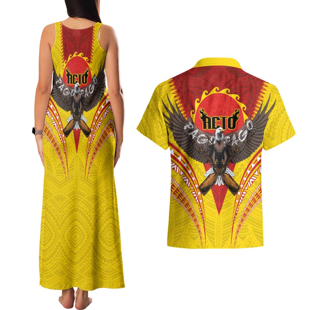 American Samoa Fautasi Race Couples Matching Tank Maxi Dress and Hawaiian Shirt Pago Pago-Aeto Samoan Tattoo and Eagle