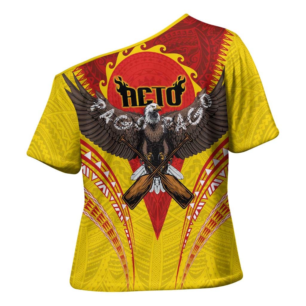 American Samoa Fautasi Race Cross Shoulder Shirt Pago Pago-Aeto Samoan Tattoo and Eagle