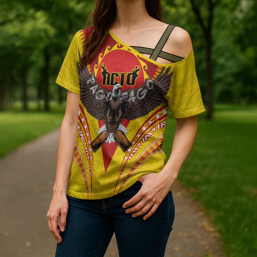 American Samoa Fautasi Race Cross Shoulder Shirt Pago Pago-Aeto Samoan Tattoo and Eagle